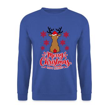 Merry Christmas Rentier – Weihnachten - Unisex Pullover - Royalblau - Vorne - Alina (178cm) & Michal (187cm)