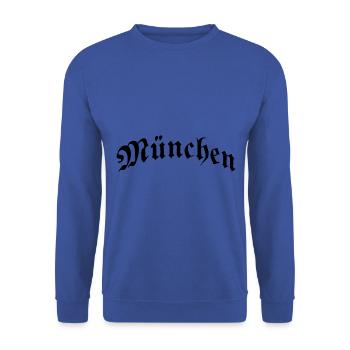 München Typografie Fraktur - Unisex Pullover - Royalblau - Vorne - Alina (178cm) & Michal (187cm)