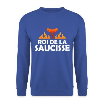 Saucisse - Grillade - Barbecue - Cadeau - Drôle - Sweat-shirt Unisexe - bleu royal - Devant - Alina (178cm) & Michal (187cm)