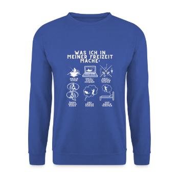 Lustiges Angler Design Freizeit Hobby Angeln Fisch - Unisex Pullover - Royalblau - Vorne - Alina (178cm) & Michal (187cm)
