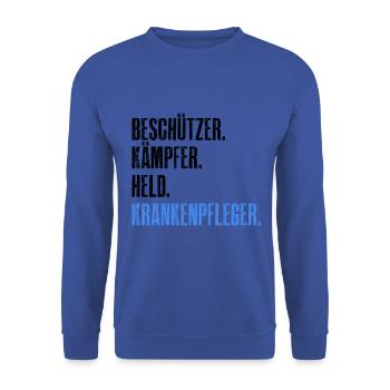 Beschützer Kämpfer Held Krankenpfleger - Pfleger - Unisex Pullover - Royalblau - Vorne - Alina (178cm) & Michal (187cm)