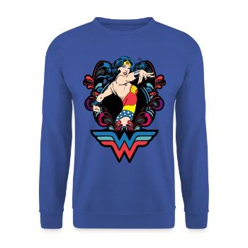 Wonder Woman Retro Look - Unisex Pullover - Royalblau - Vorne - Alina (178cm) & Michal (187cm)