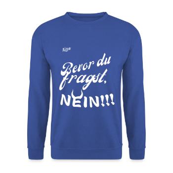 Nein - Unisex Pullover - Royalblau - Vorne - Alina (178cm) & Michal (187cm)