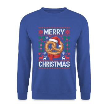 Bretzel Geschenk Weihnachten Lustig Ugly Christmas - Unisex Pullover - Royalblau - Vorne - Alina (178cm) & Michal (187cm)