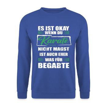 Spruch karate Mann & Frau & Kinder - Unisex Pullover - Royalblau - Vorne - Alina (178cm) & Michal (187cm)