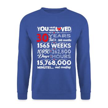 Doux anniversaire 30 ans tenue pour anniversaire - Sweat-shirt Unisexe - bleu royal - Devant - Alina (178cm) & Michal (187cm)