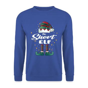 short Elf funny Family Christmas Weihnachten - Unisex Pullover - Royalblau - Vorne - Alina (178cm) & Michal (187cm)