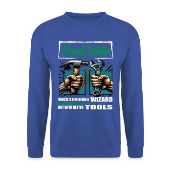 Poseur de cloisons sèches Profession Dire Ouvrier - Sweat-shirt Unisexe - bleu royal - Devant - Alina (178cm) & Michal (187cm)