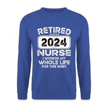 Infirmière retraitée 2024 - Sweat-shirt Unisexe - bleu royal - Devant - Alina (178cm) & Michal (187cm)