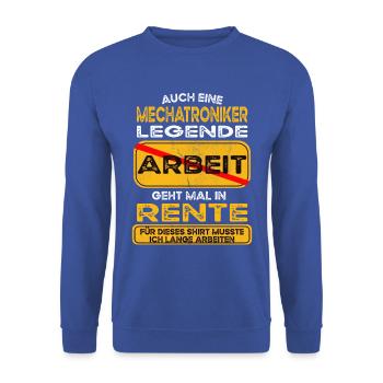 Mechatroniker lustiges Rente Pension - Unisex Pullover - Royalblau - Vorne - Alina (178cm) & Michal (187cm)