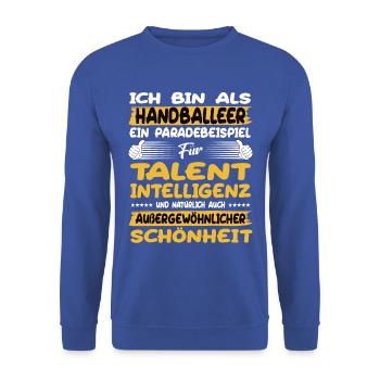 Handball players: a prime example of handball - Unisex Sweatshirt - royal blue - Front - Alina (178cm) & Michal (187cm)