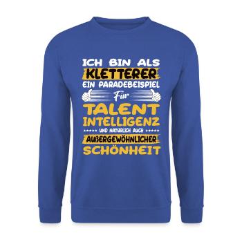 Les grimpeurs : un excellent exemple d’escalade - Sweat-shirt Unisexe - bleu royal - Devant - Alina (178cm) & Michal (187cm)