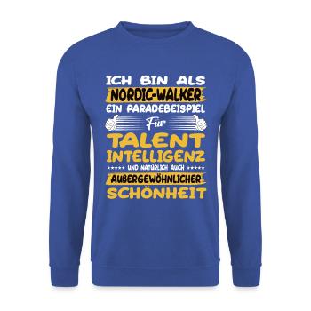 Le marcheur nordique, un excellent exemple de marche nordique - Sweat-shirt Unisexe - bleu royal - Devant - Alina (178cm) & Michal (187cm)