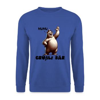 Grüßli Bär Huhu Hallo - Unisex Pullover - Royalblau - Vorne - Alina (178cm) & Michal (187cm)