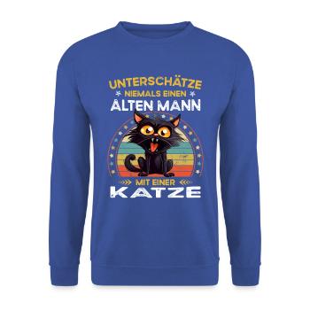 Ne sous-estimez jamais le vieil homme avec un chat - Sweat-shirt Unisexe - bleu royal - Devant - Alina (178cm) & Michal (187cm)