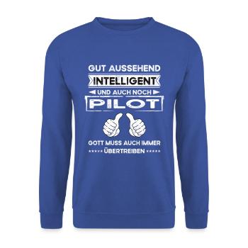 Pilot Gut Aussehend Intelligent - Unisex Pullover - Royalblau - Vorne - Alina (178cm) & Michal (187cm)