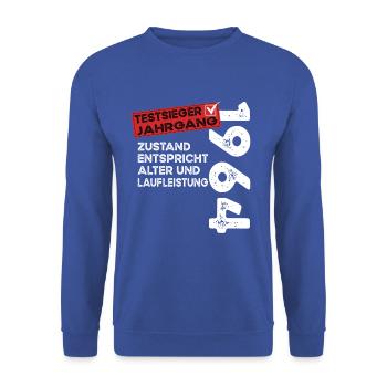 60 Jahre Geburtstag Testsieger Jahrgang 1964 - Unisex Pullover - Royalblau - Vorne - Alina (178cm) & Michal (187cm)