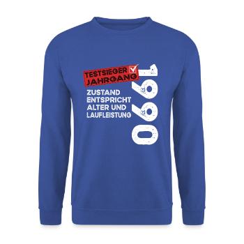 34 Jahre Geburtstag Testsieger Jahrgang 1990 - Unisex Pullover - Royalblau - Vorne - Alina (178cm) & Michal (187cm)