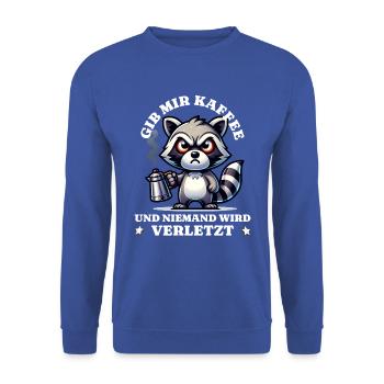Morning grouch Give me coffee funny raccoon - Unisex Sweatshirt - royal blue - Front - Alina (178cm) & Michal (187cm)