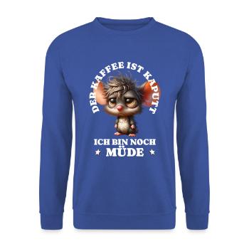 Morgenmuffel Kaffee ist kaputt lustiges Maus - Unisex Pullover - Royalblau - Vorne - Alina (178cm) & Michal (187cm)