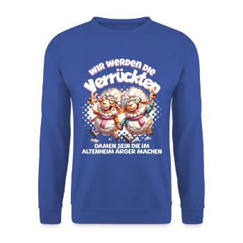 Lustige Schafe Ärger machen BFF - Unisex Pullover - Royalblau - Vorne - Alina (178cm) & Michal (187cm)