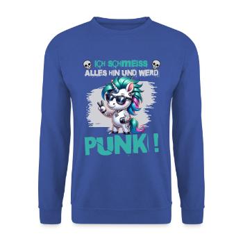 Je m’en fiche - Schmeiss alles hin werd Punk Punkrock - Sweat-shirt Unisexe - bleu royal - Devant - Alina (178cm) & Michal (187cm)