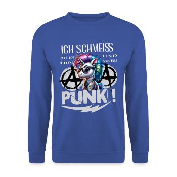 Je m’en fiche - Schmeiss alles hin werd Punk Punkrock - Sweat-shirt Unisexe - bleu royal - Devant - Alina (178cm) & Michal (187cm)