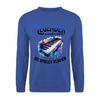 Legenden altern nicht sie gehen Klavier - Unisex Pullover - Royalblau - Vorne - Alina (178cm) & Michal (187cm)