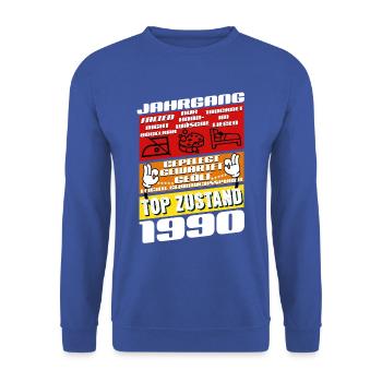 35 ans Millésime 1990 Anniversaire - Sweat-shirt Unisexe - bleu royal - Devant - Alina (178cm) & Michal (187cm)