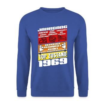 56 ans millésime 1969 anniversaire - Sweat-shirt Unisexe - bleu royal - Devant - Alina (178cm) & Michal (187cm)