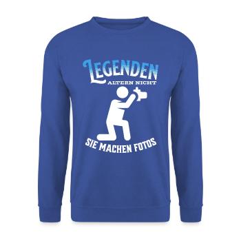 Legenden altern nicht sie gehen Foto - Unisex Pullover - Royalblau - Vorne - Alina (178cm) & Michal (187cm)