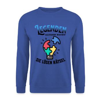 Legenden altern nicht sie gehen Lrätsel - Unisex Pullover - Royalblau - Vorne - Alina (178cm) & Michal (187cm)