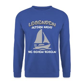 Legenden altern nicht sie gehen Segeln - Unisex Pullover - Royalblau - Vorne - Alina (178cm) & Michal (187cm)