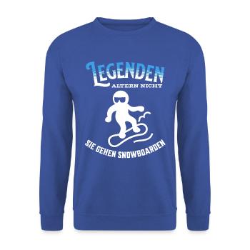 Legenden altern nicht sie gehen Snowboarden - Unisex Pullover - Royalblau - Vorne - Alina (178cm) & Michal (187cm)