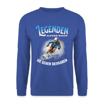 Legenden altern nicht sie gehen Skifahren - Unisex Pullover - Royalblau - Vorne - Alina (178cm) & Michal (187cm)