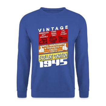80 ans Millésime 1945 femmes & hommes Anniversaire - Sweat-shirt Unisexe - bleu royal - Devant - Alina (178cm) & Michal (187cm)