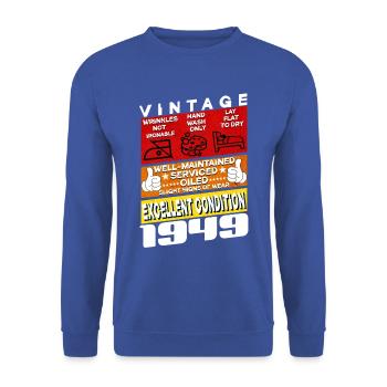 76 ans Millésime 1949 femme & homme Anniversaire - Sweat-shirt Unisexe - bleu royal - Devant - Alina (178cm) & Michal (187cm)