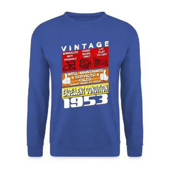 72 years old Vintage 1953 women & men Birthday - Unisex Sweatshirt - royal blue - Front - Alina (178cm) & Michal (187cm)