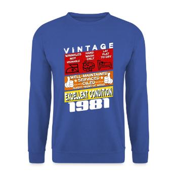 44 years old Vintage 1981 women & men Birthday - Unisex Sweatshirt - royal blue - Front - Alina (178cm) & Michal (187cm)