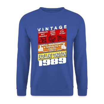 36 years old Vintage 1989 women & men Birthday - Unisex Sweatshirt - royal blue - Front - Alina (178cm) & Michal (187cm)