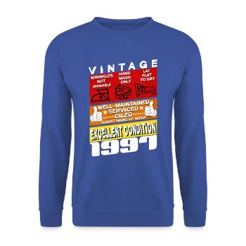 28 ans Millésime 1997 femme & homme Anniversaire - Sweat-shirt Unisexe - bleu royal - Devant - Alina (178cm) & Michal (187cm)