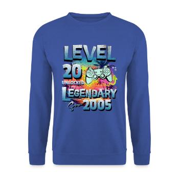 Level 20 Unlocked since 2005 Birthday - Unisex Sweatshirt - royal blue - Front - Alina (178cm) & Michal (187cm)