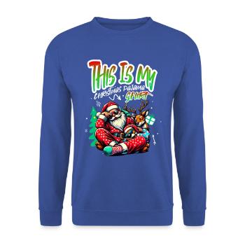 Sleep lazy Santa Claus This is my Christmas pajama - Unisex Pullover - Royalblau - Vorne - Alina (178cm) & Michal (187cm)