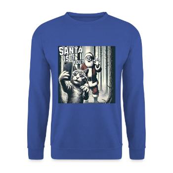 Katzen Selfie- Santa selfie Weihnachten - Unisex Pullover - Royalblau - Vorne - Alina (178cm) & Michal (187cm)