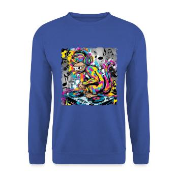 Dj Rave Festival cooler Affe mit Kopfhörer Party - Unisex Pullover - Royalblau - Vorne - Alina (178cm) & Michal (187cm)