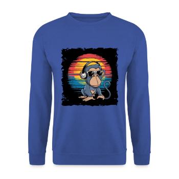 Dj Rave Festival cooler Affe mit Kopfhörer Party - Unisex Pullover - Royalblau - Vorne - Alina (178cm) & Michal (187cm)