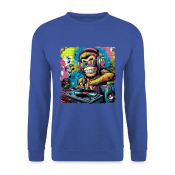 Dj Rave Festival cooler Affe mit Kopfhörer Party - Unisex Pullover - Royalblau - Vorne - Alina (178cm) & Michal (187cm)