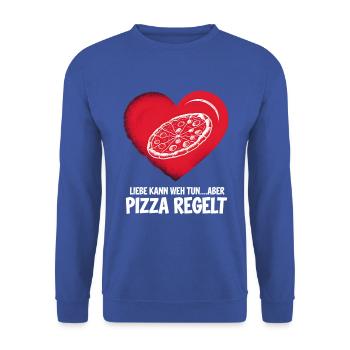 Love Hurts Breakup Valentine's Day Pizza Regulates - Unisex Sweatshirt - royal blue - Front - Alina (178cm) & Michal (187cm)