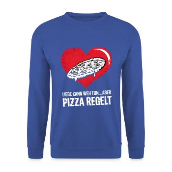 Love Hurts Breakup Valentine's Day Pizza Regulates - Unisex Sweatshirt - royal blue - Front - Alina (178cm) & Michal (187cm)