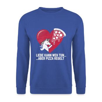 Love Hurts Breakup Valentine's Day Pizza Regulates - Unisex Sweatshirt - royal blue - Front - Alina (178cm) & Michal (187cm)